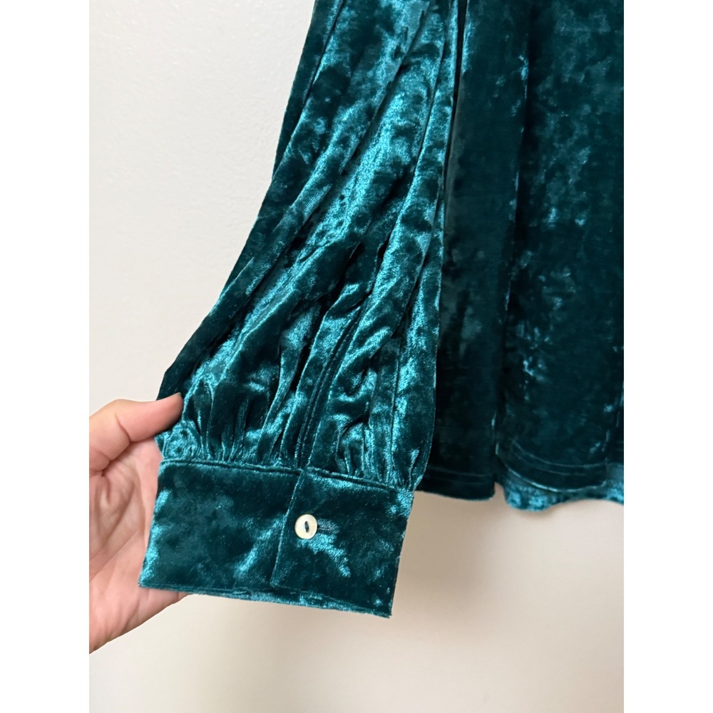 Jodifl Teal Green Crushed Velvet Puff Sleeve Blouse Top Keyhole Back - Picture 4 of 10